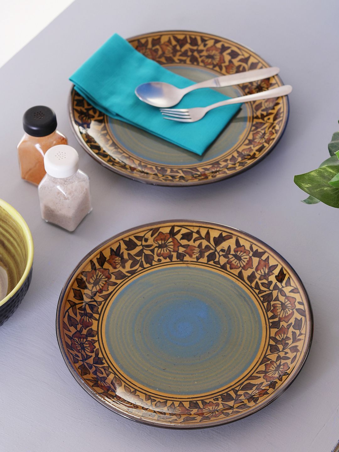 MIAH Decor Brown 2-Pieces Printed Ceramic Plates Set Price in India