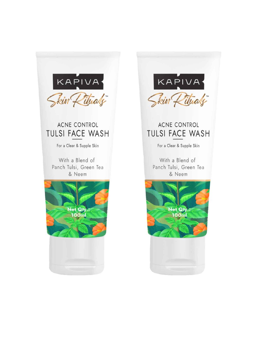 Kapiva Skin Rituals Set Of 2 Acne Control Tulsi Face Wash For Clear Skin - 100ml Each