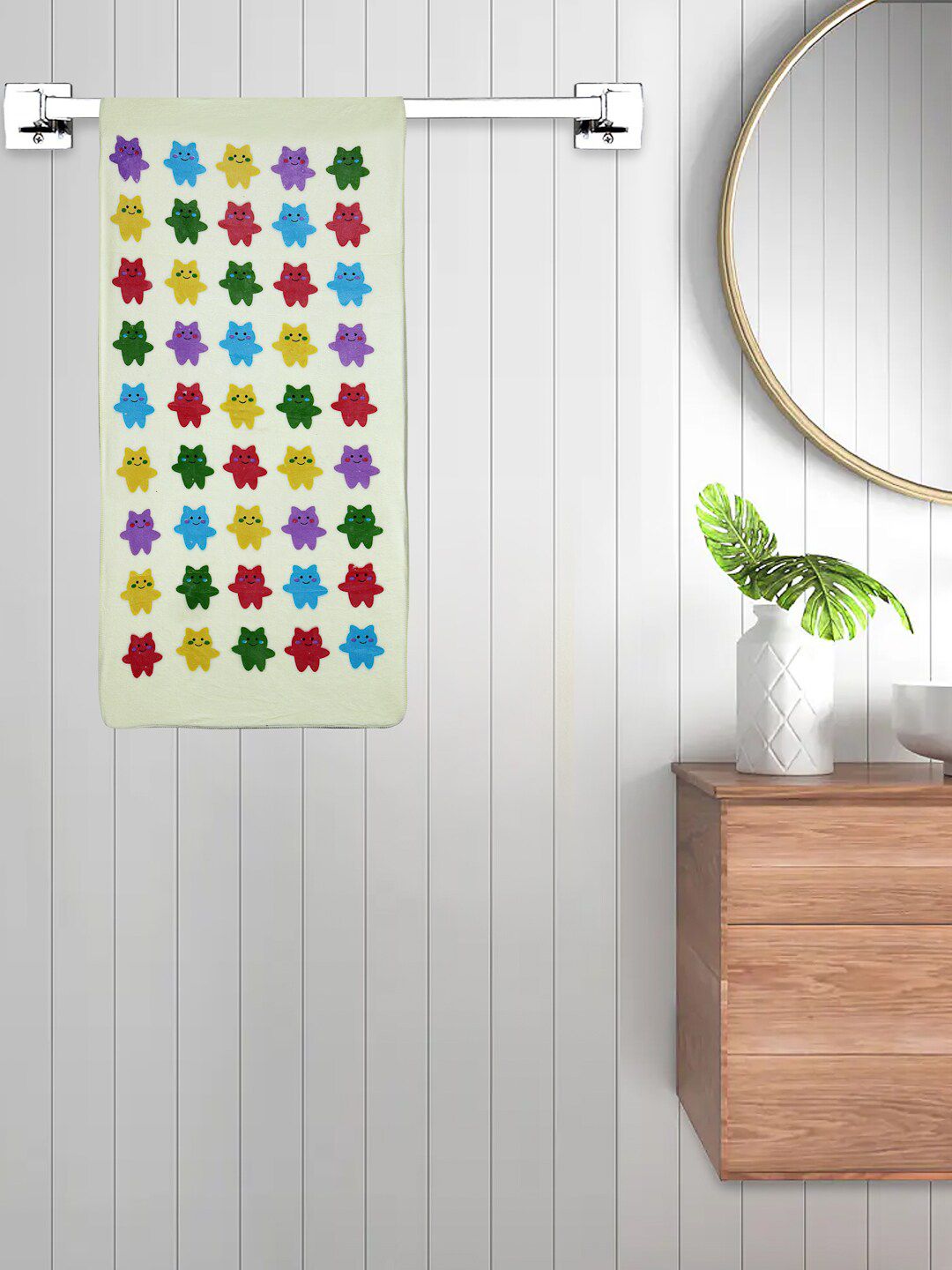 FABINALIV Kids Yellow Cartoon Printed 420 GSM Cotton Bath Towels