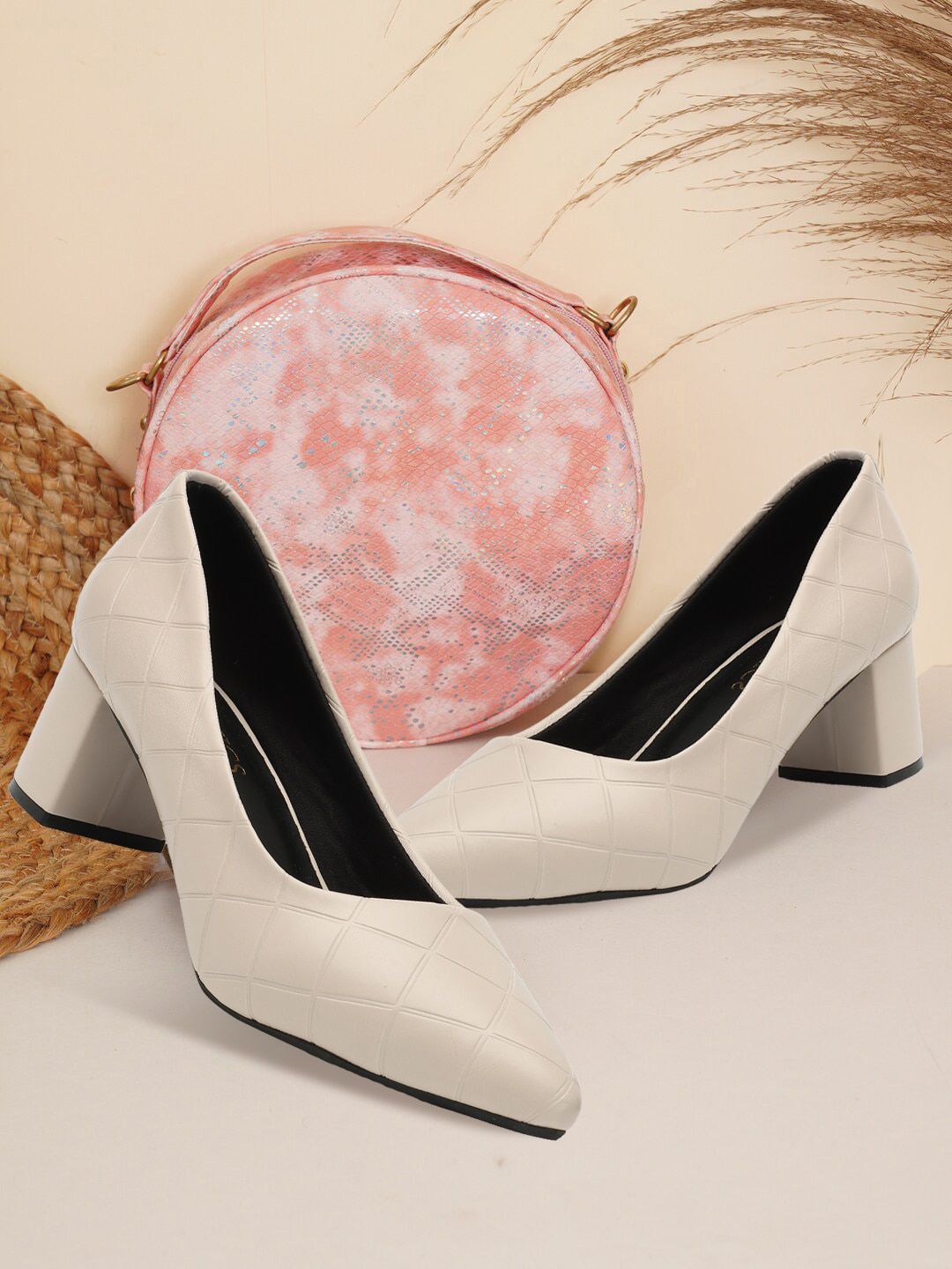 ICONICS Textured Pointed Toe Block Heels