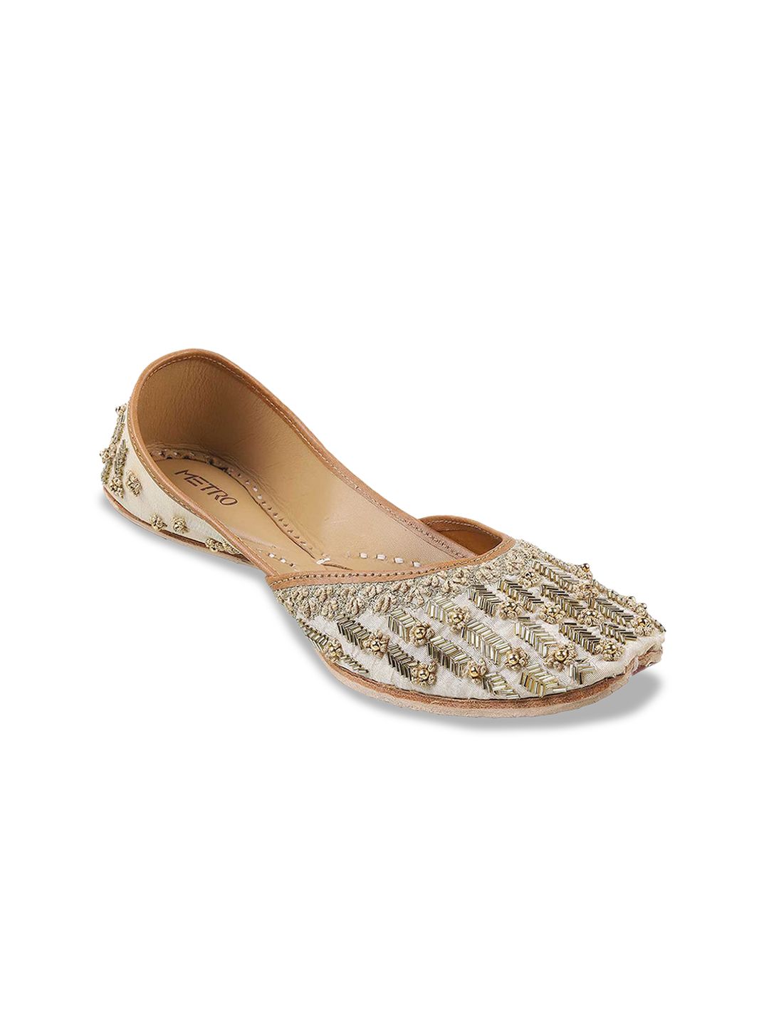 Metro Women Gold-Toned Mojaris Flats Price in India