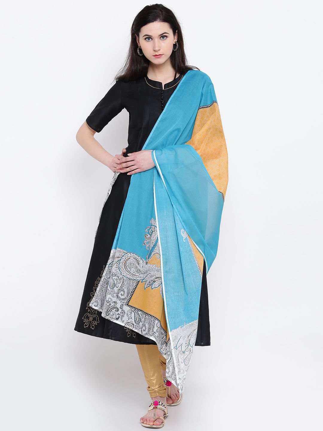 AURELIA Yellow & Blue Printed Dupatta Price in India