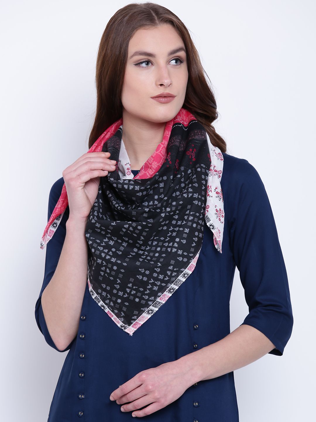 AURELIA Pink & Black Printed Scarf Price in India