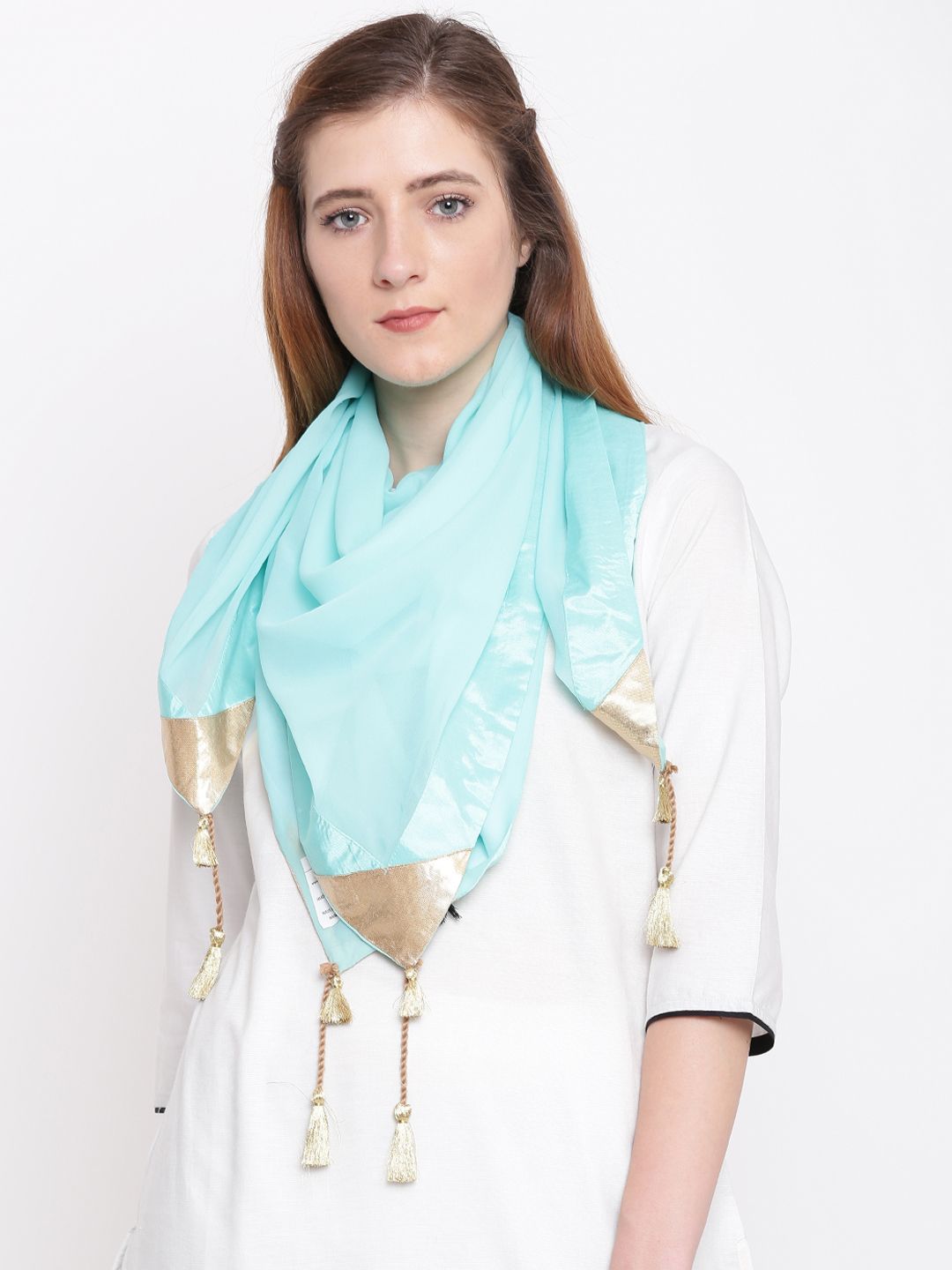 AURELIA Sea Green Solid Scarf Price in India