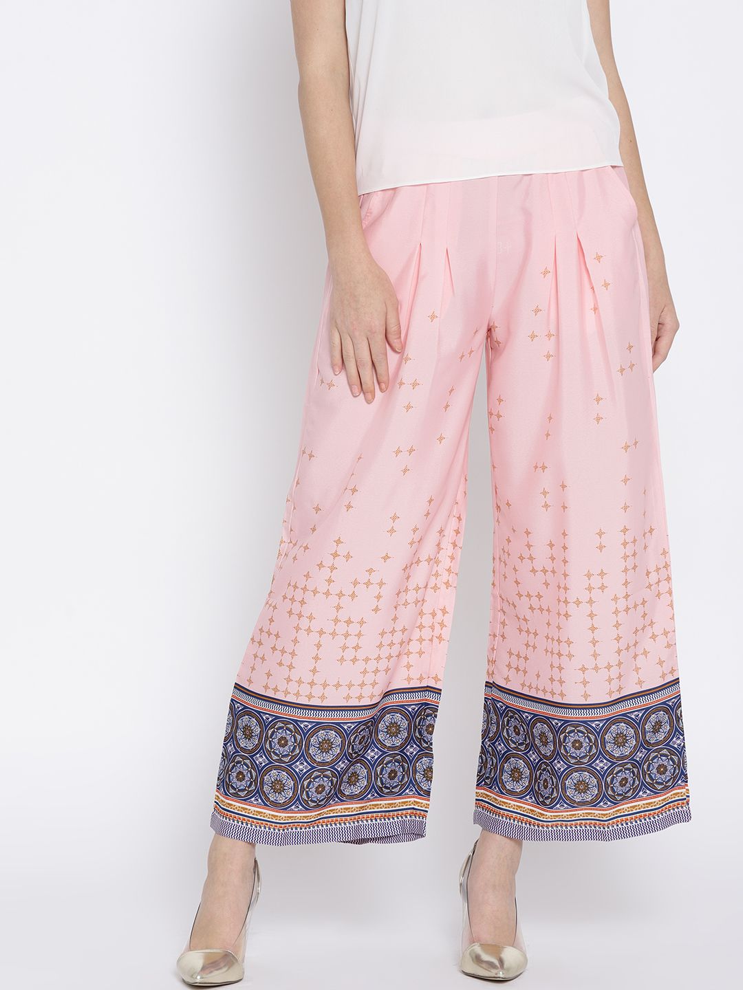 AURELIA Women Pink Printed Wide Leg Palazzos Price in India