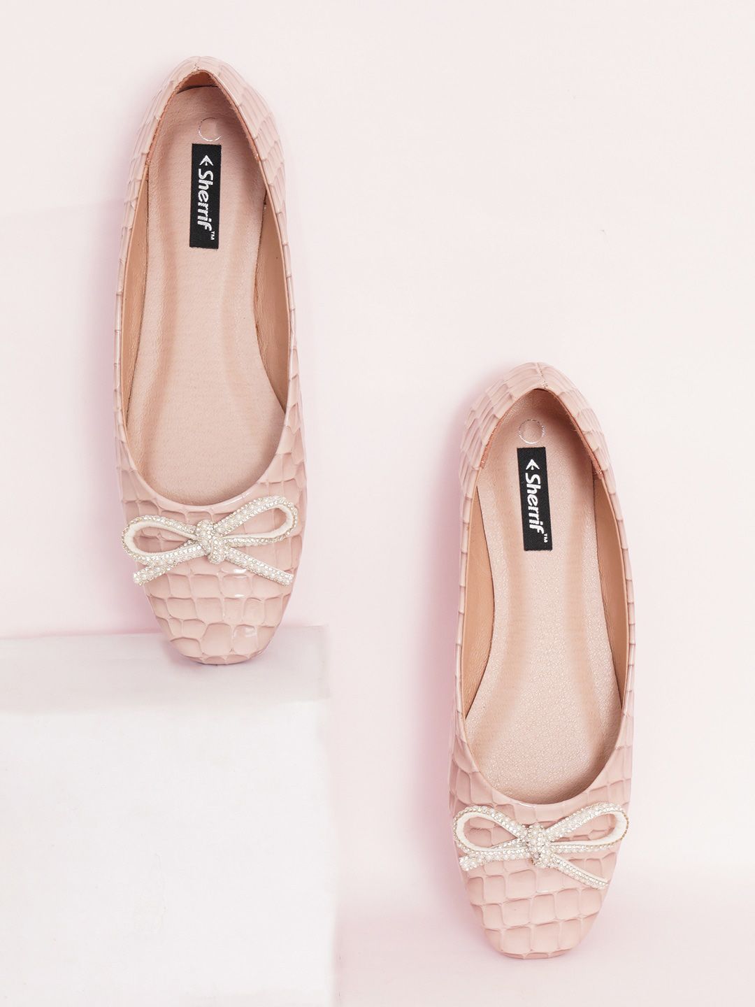 Sherrif Shoes Textured Ballerinas With Bows