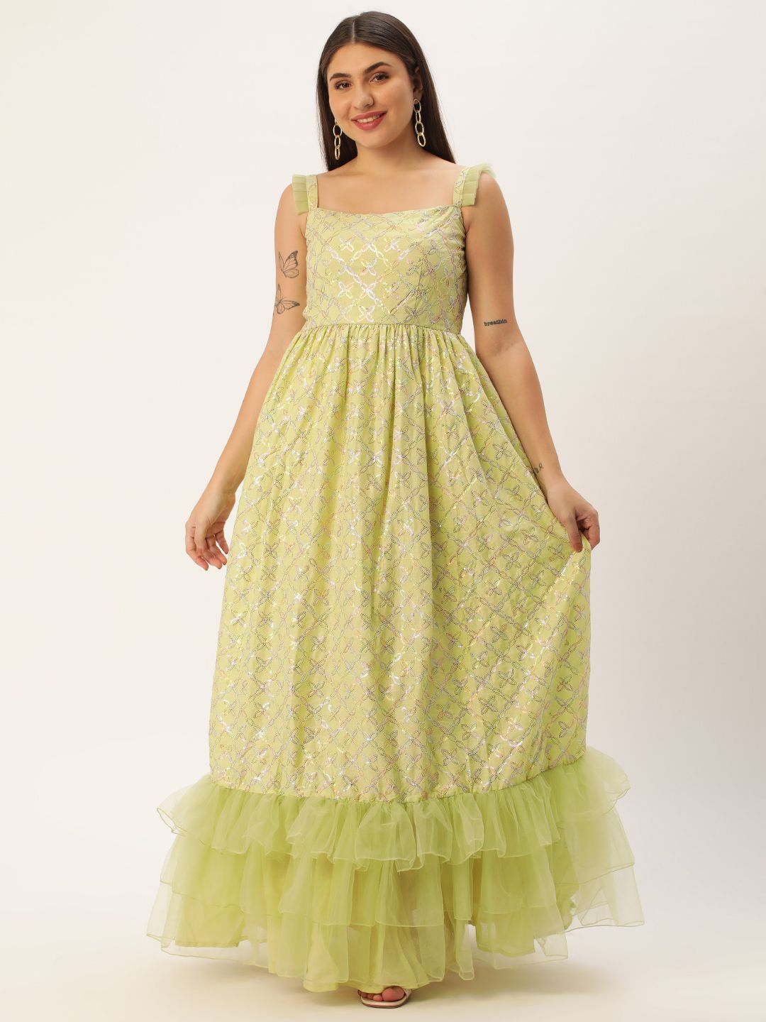 Ethnovog Embellished Sequinned Cotton Maxi Dress Price in India