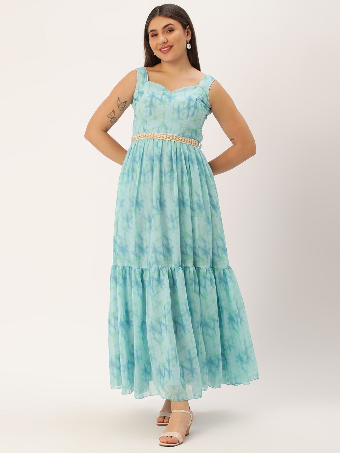 Ethnovog Print Georgette A-Line Maxi Dress Price in India