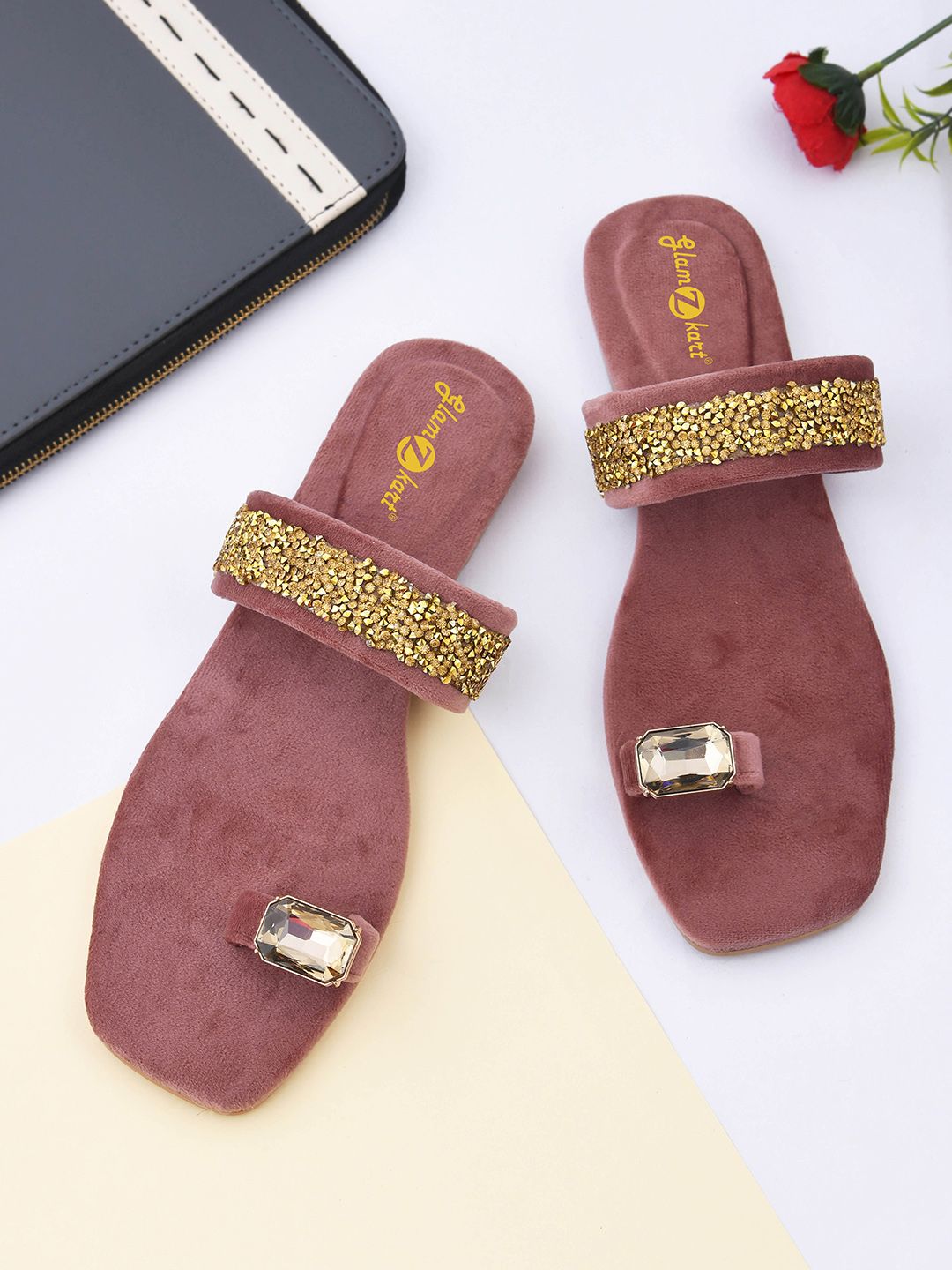 GLAMZKART Embellished Suede One Toe Flats Price in India