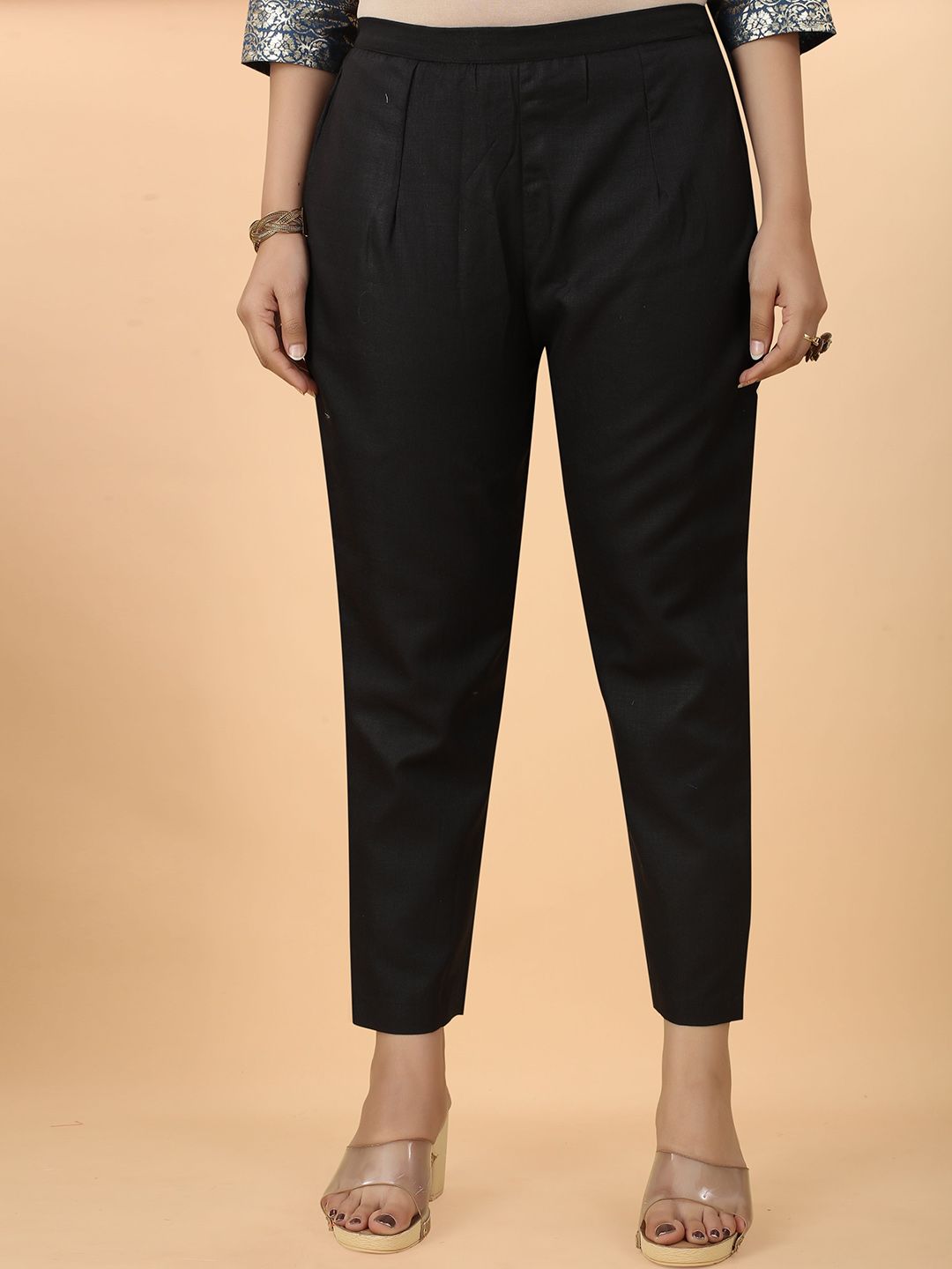 BAESD Women Black Original Slim Fit Pleated Trousers Price in India