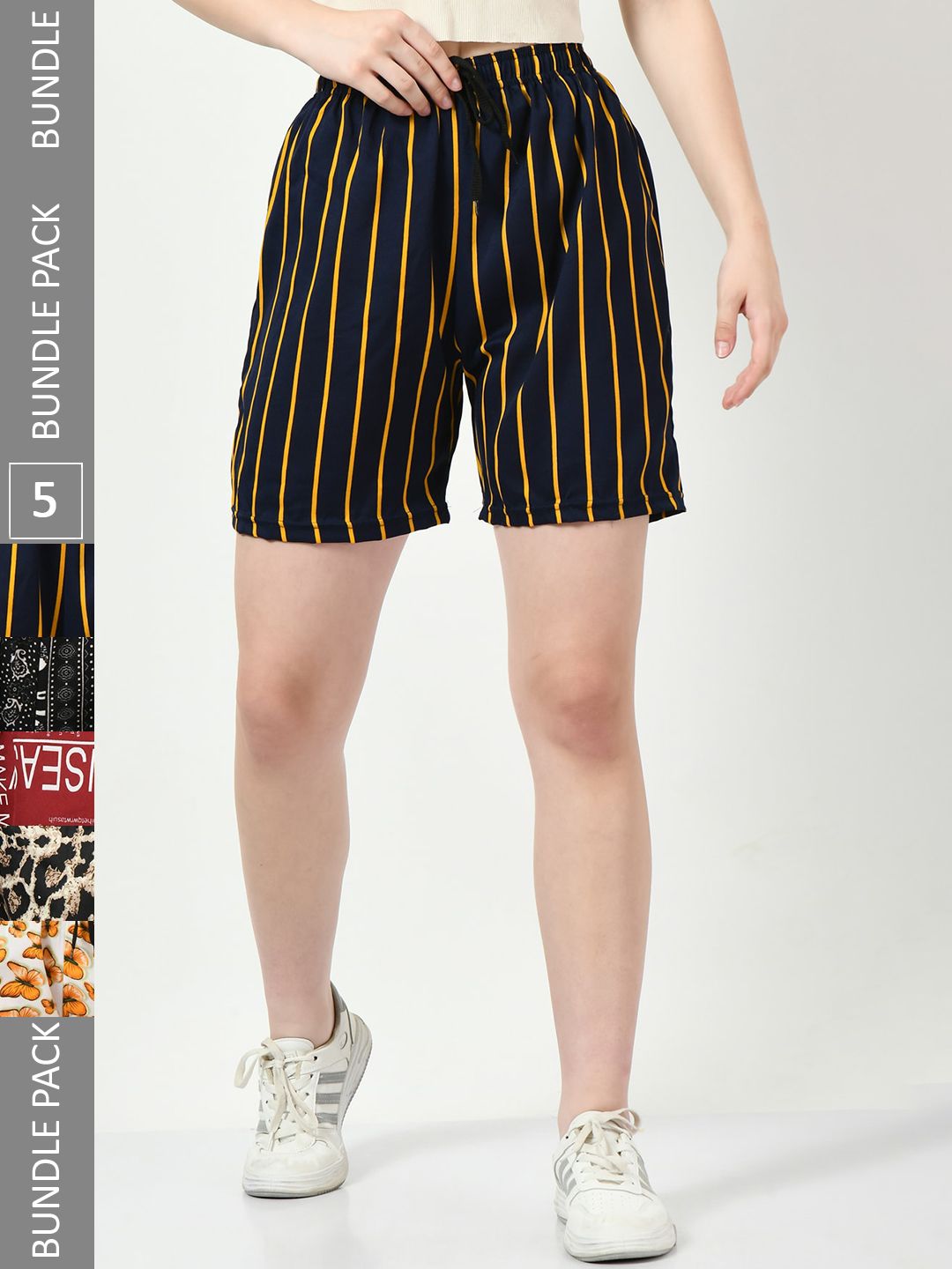 BAESD Women Multicoloured Striped Checked High-Rise Shorts Price in India