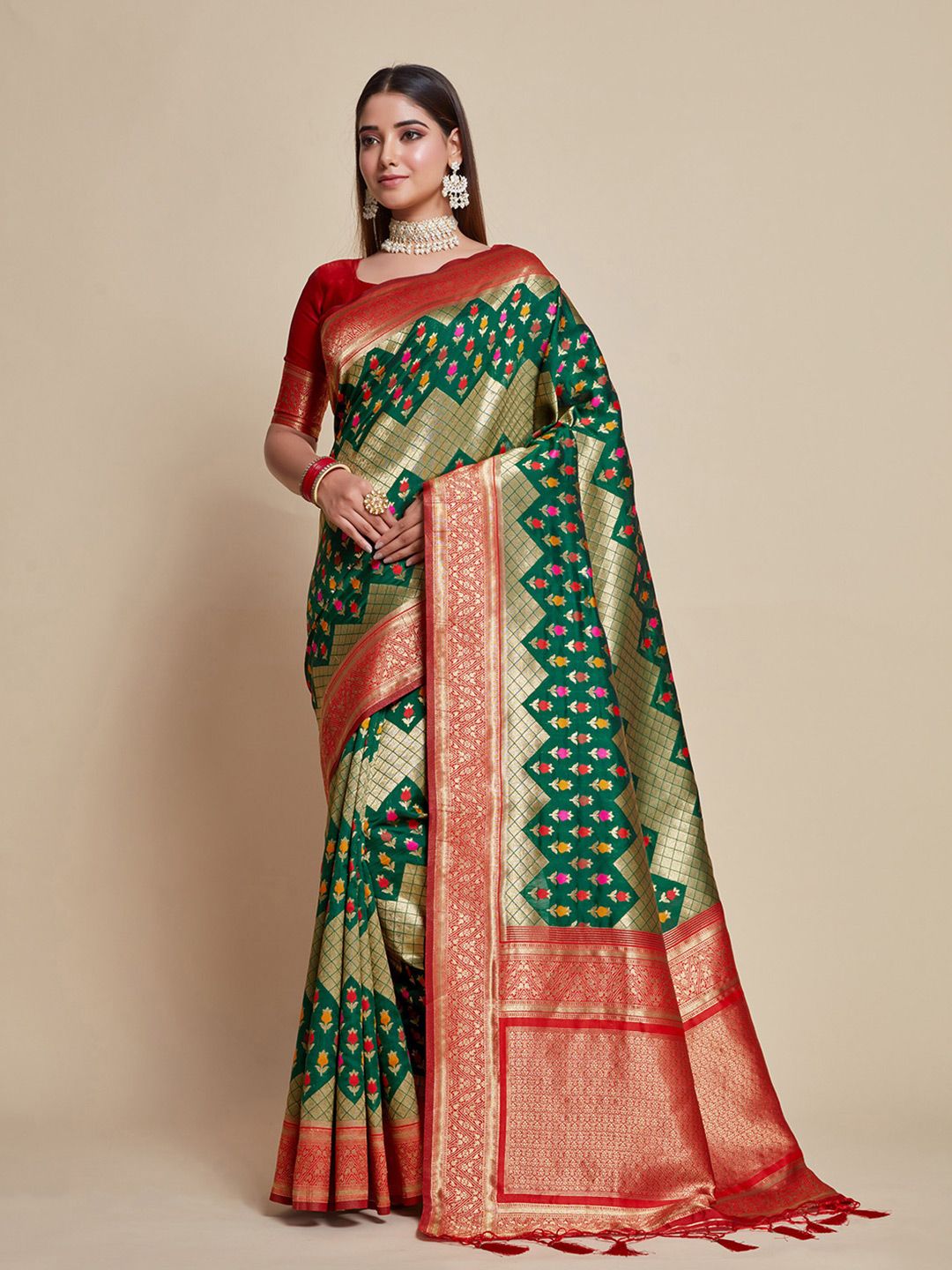 MIMOSA Floral Woven Design Zari Kanjeevaram Saree Price in India
