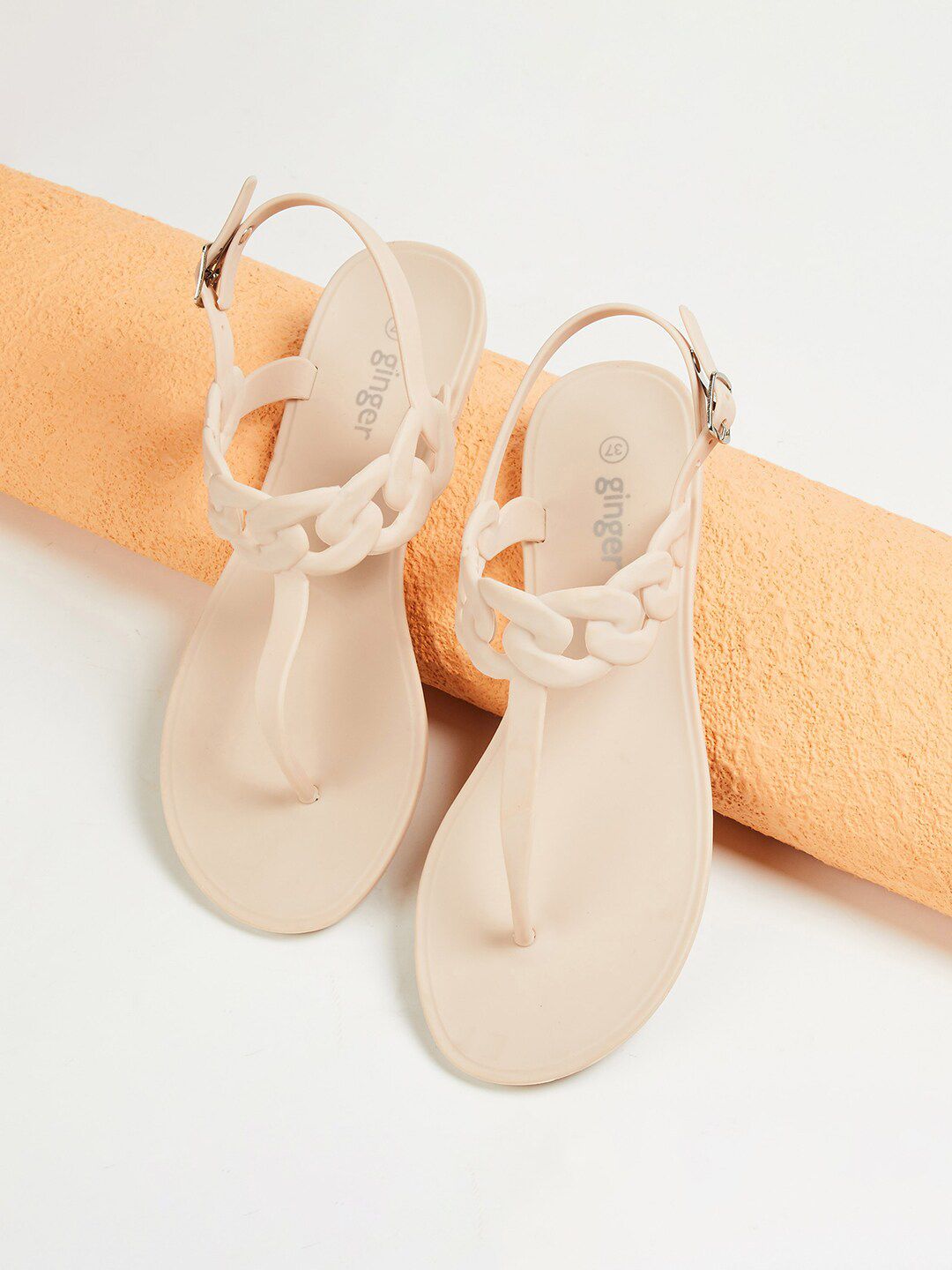 Ginger by Lifestyle Women Embellished Rubber T-Strap Flats With Buckle Closure Price in India
