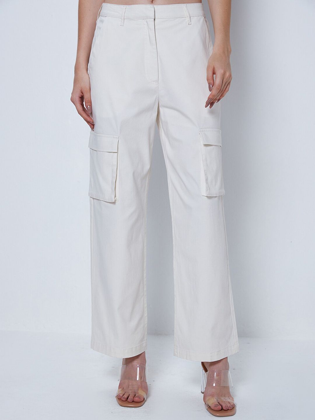 COVER STORY Women Off White Cargos Trousers Price in India