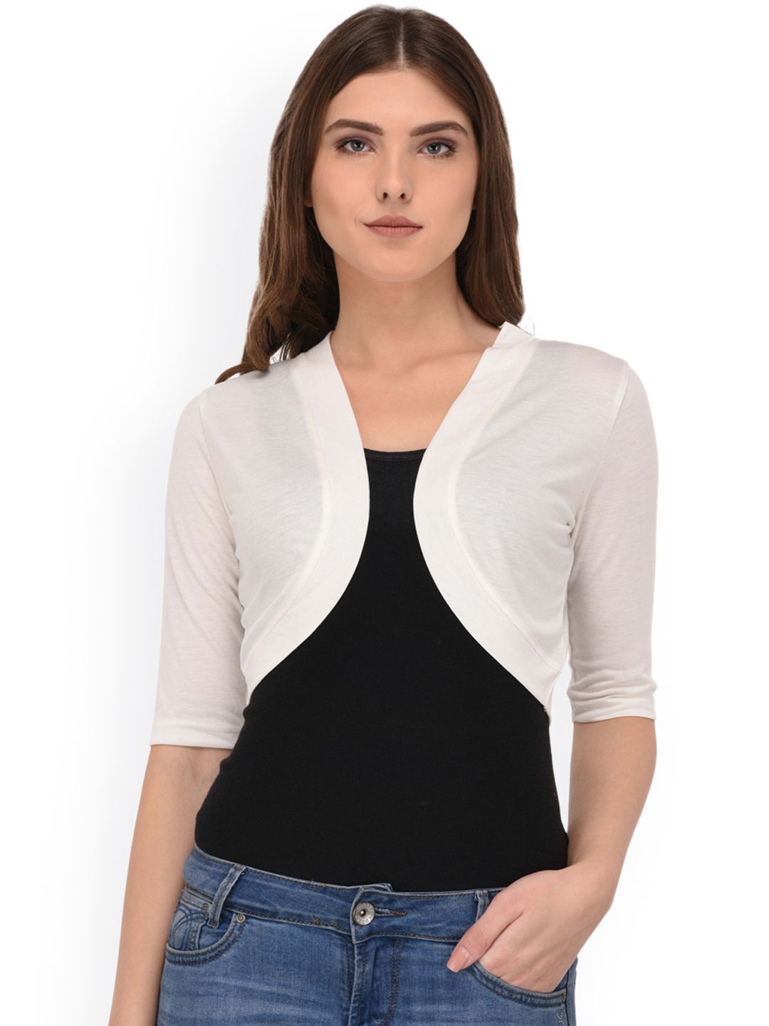 Espresso Off-White Solid Open Front Shrug Price in India