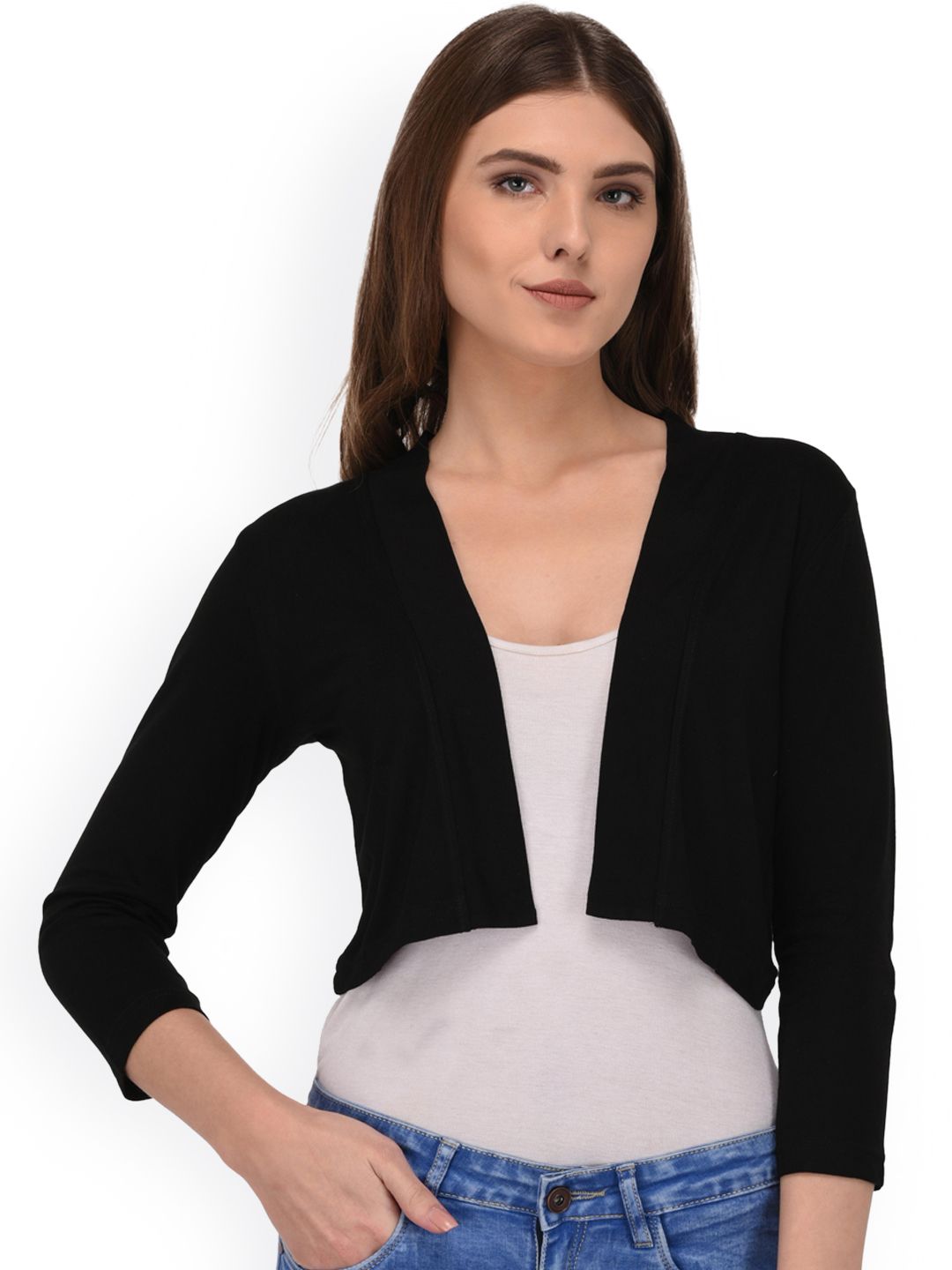 Espresso Black Solid Open Front Shrug Price in India