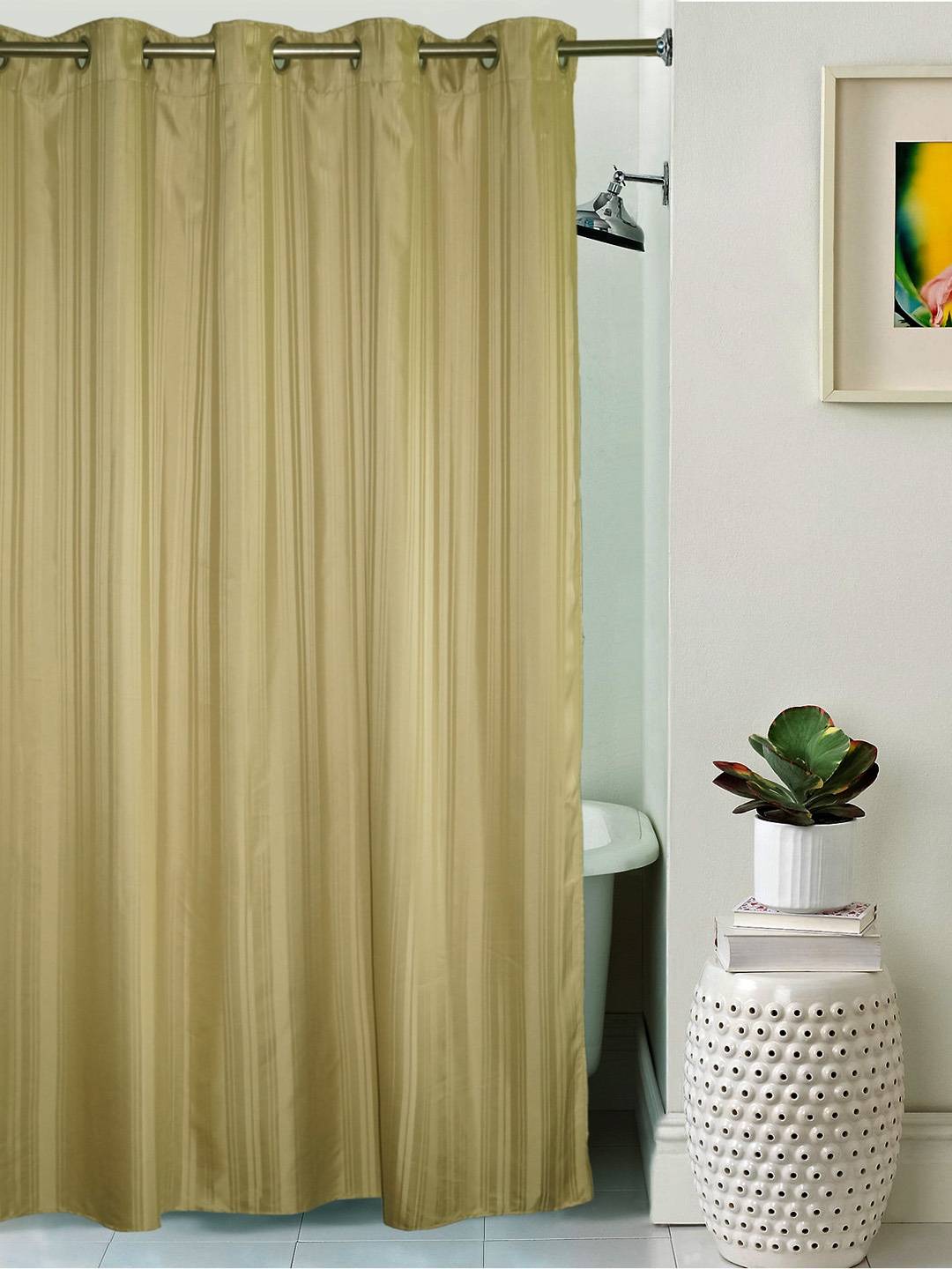 Lushomes Unidyed Dark Beige Polyester Shower Curtain Price in India