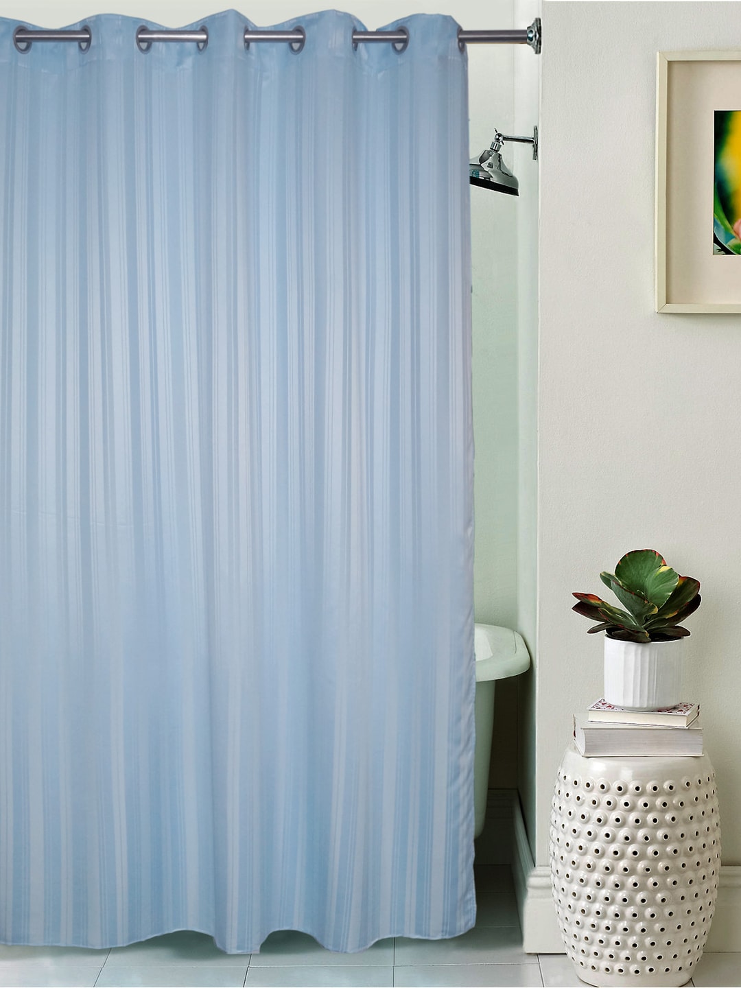 Lushomes Unidyed Sky Blue Polyester Shower Curtain Price in India