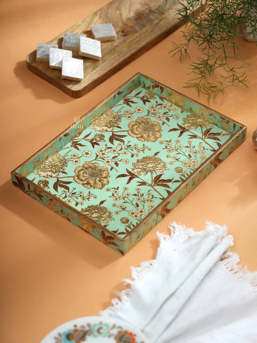 DULI Green & Brown Printed Serving Tray