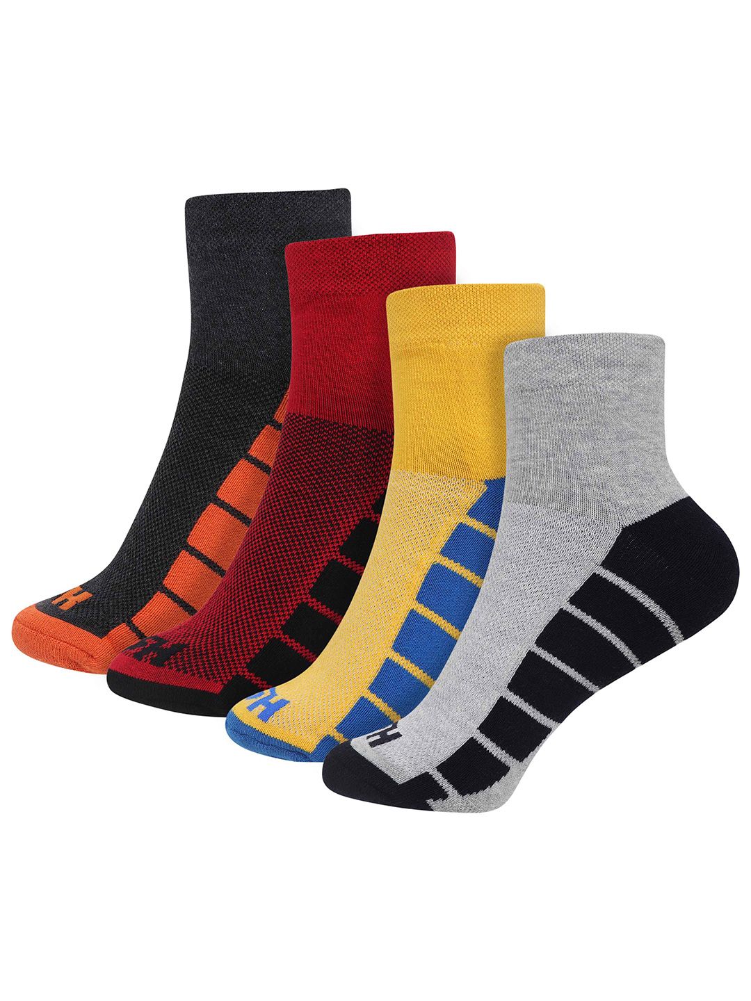 HRX by Hrithik Roshan Men Pack Of 4 Ankle Length Striped Printed Socks