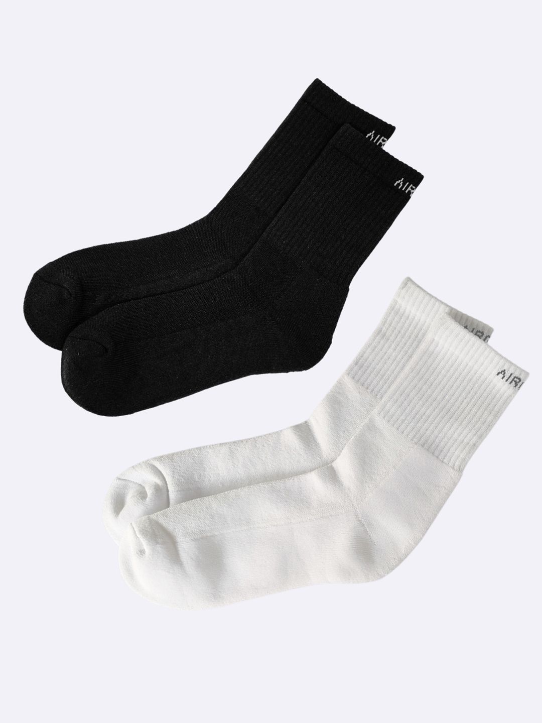 AIR GARB Pack of 2 White and Black Color Crew Length Pure Cotton Breathable Socks