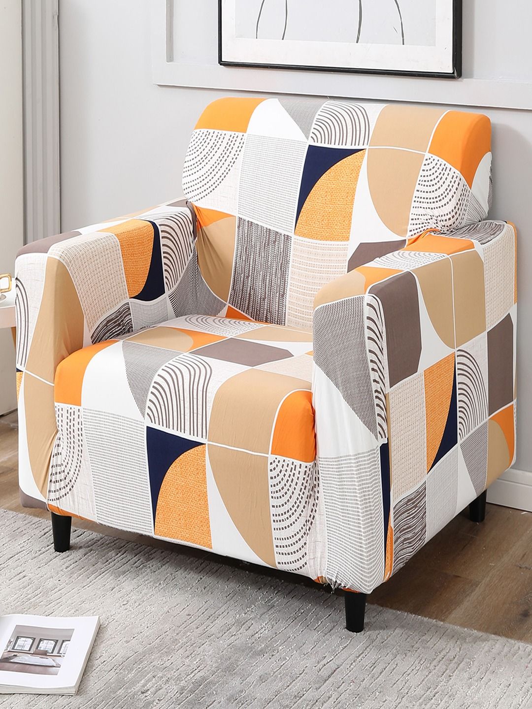 HOKIPO Elastic Stretchable Polyester Straight Single Seater Sofa Cover-55x20x35In