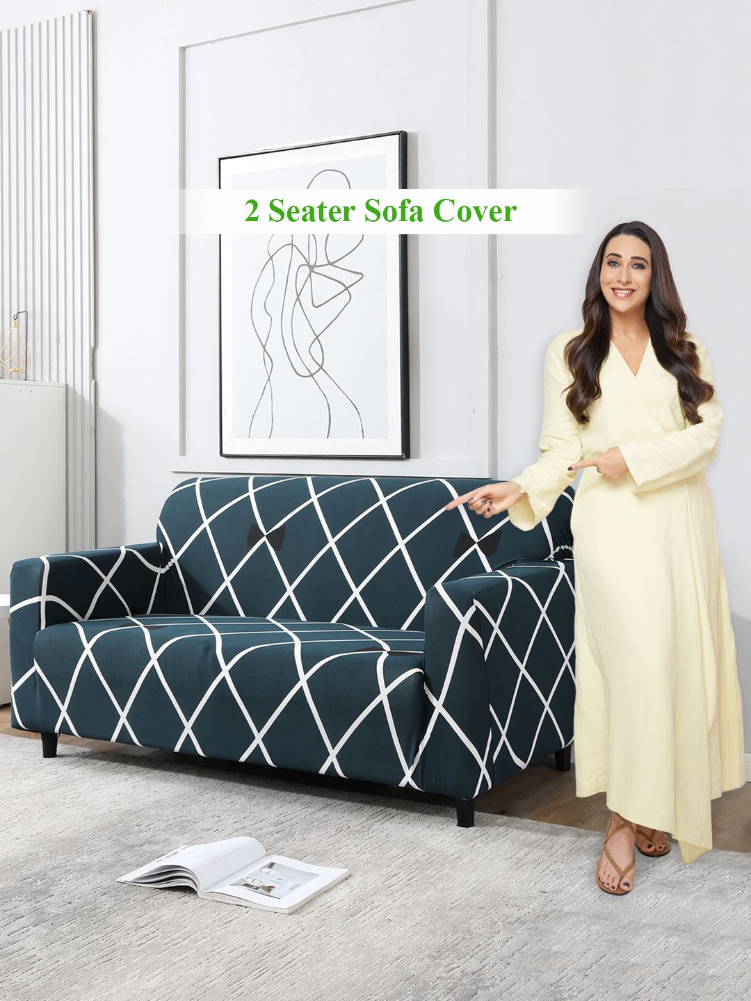 HOKIPO Elastic Stretchable Geometric Polyester Straight 2 Seater Sofa Cover-73x20x35In