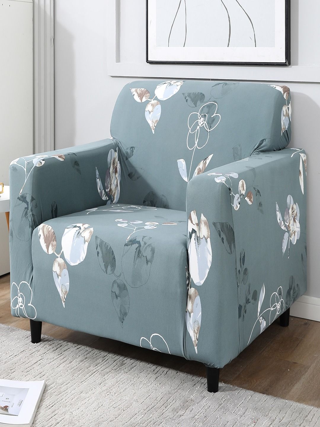 HOKIPO Elastic Stretchable Floral Polyester Straight Single Seater Sofa Cover-55x20x35In