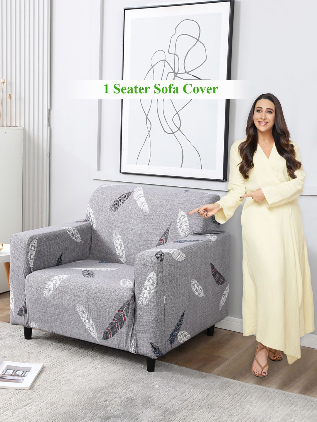 HOKIPO Elastic Stretchable Leaf Polyester Straight Single Seater Sofa Cover-55x20x35In