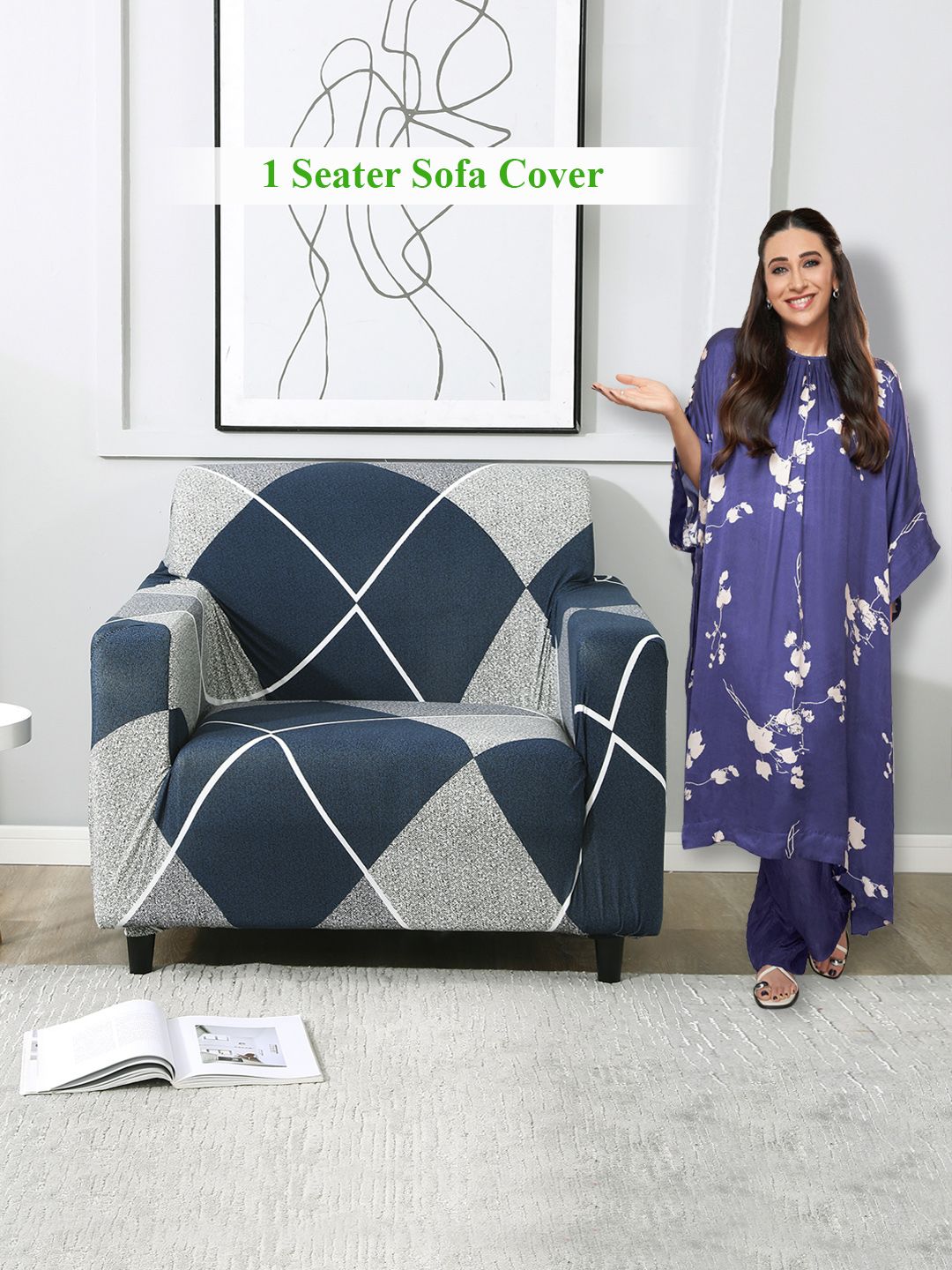 HOKIPO Elastic Stretchable Polyester Straight Single Seater Sofa Cover-55x20x35In