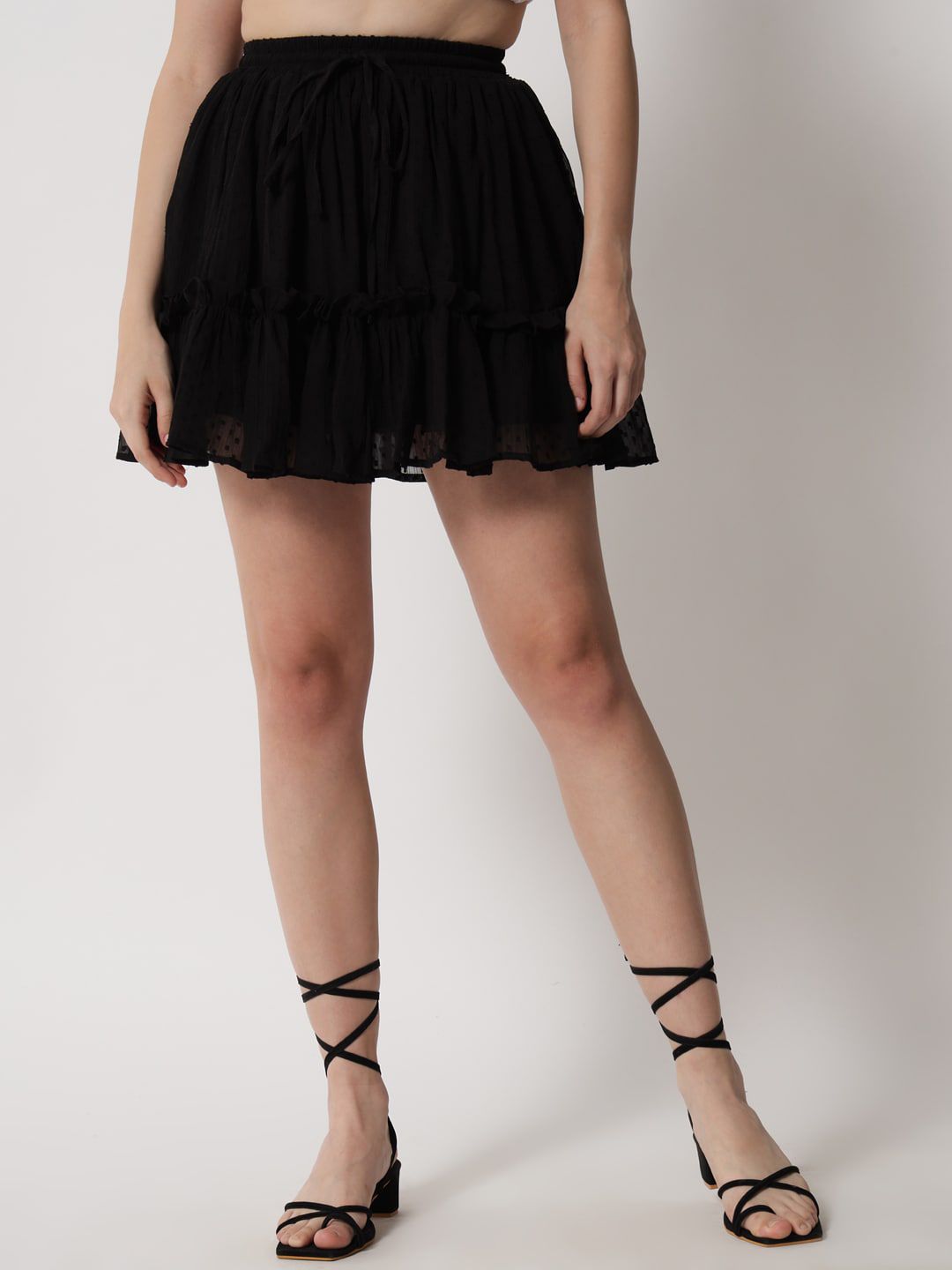 Trend Arrest Gathered or Pleated Tiered Mini Skirt Price in India
