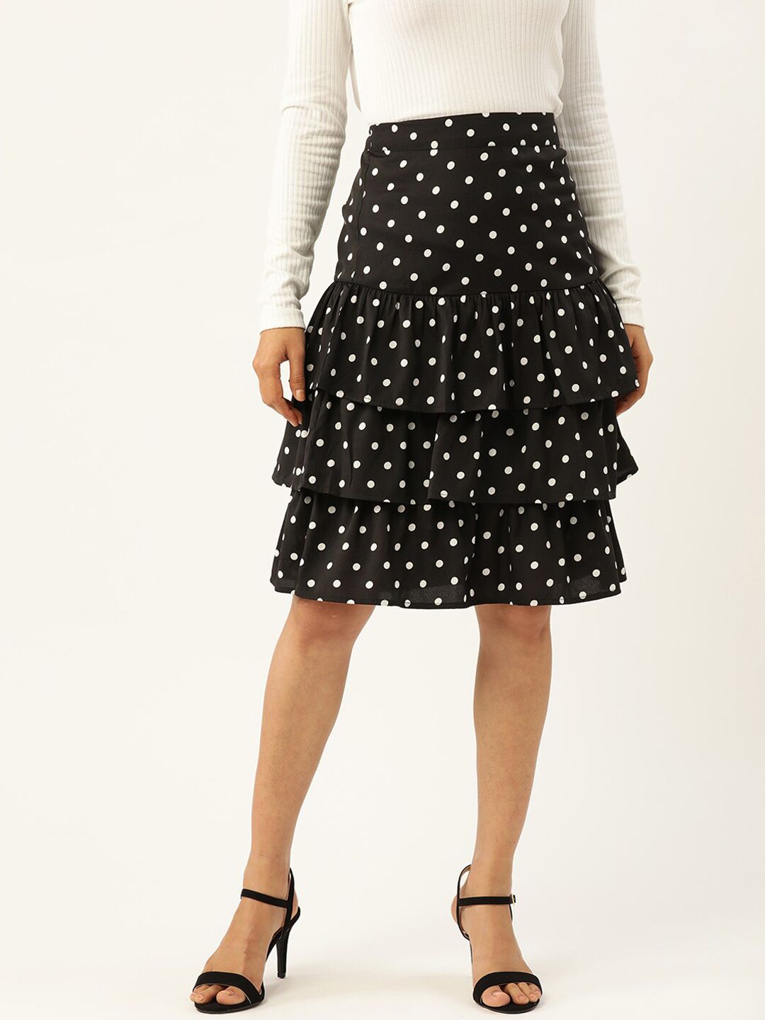 Trend Arrest Polka Dots Printed A Line Layered Skirt Price in India