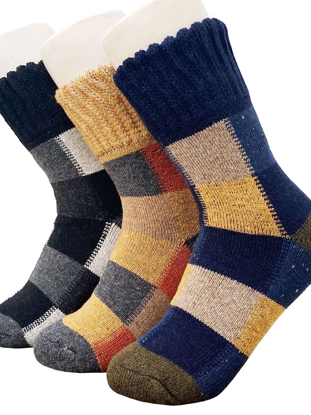 Alexvyan Pack Of 3 Men Checked Patterned Calf-Length Woolen Socks