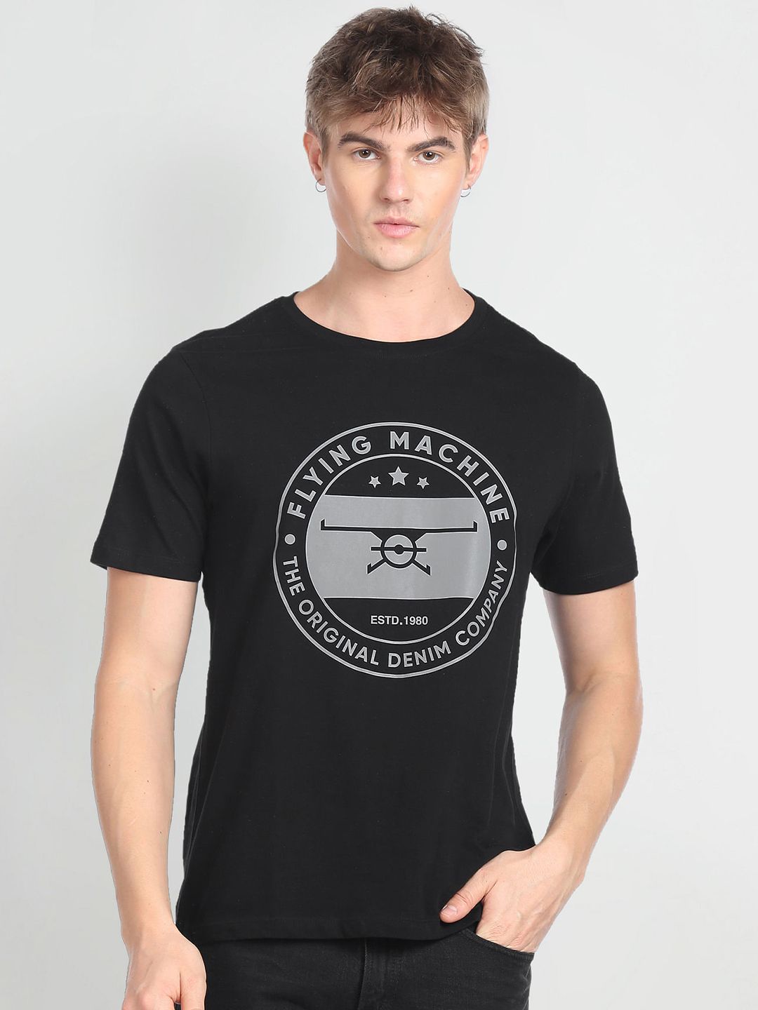 Flying Machine Typography Printed Pure Cotton T-Shirt