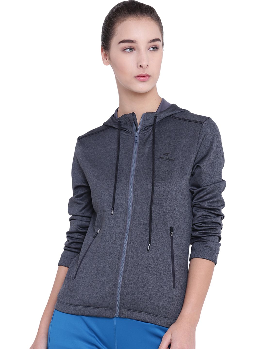 Alcis Women Grey Solid Hooded Sporty Jacket Price in India