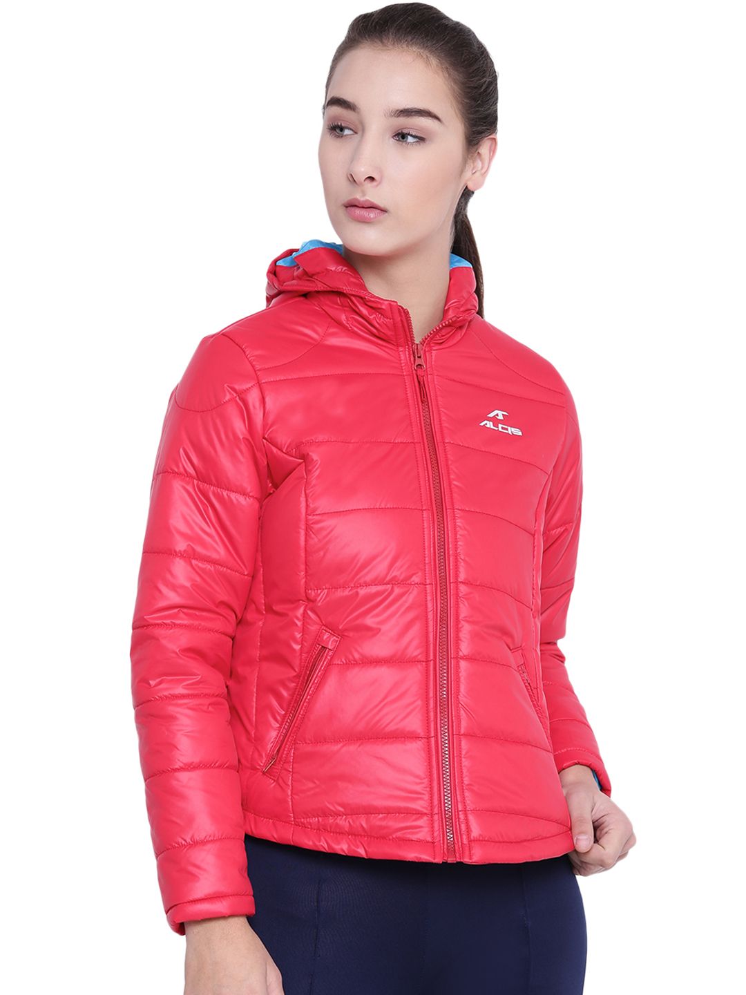 Alcis Women Red Solid Hooded Padded Jacket Price in India