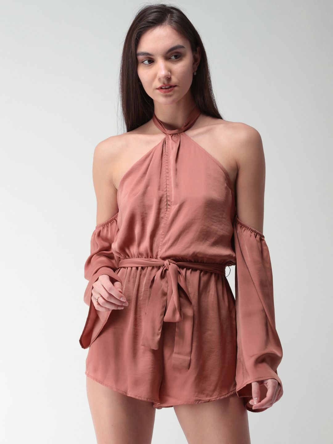 FOREVER 21 Peach-Coloured Solid Playsuit Price in India