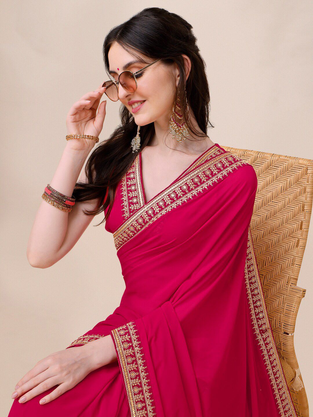 Sangria Embroidered Saree With Blouse Price in India