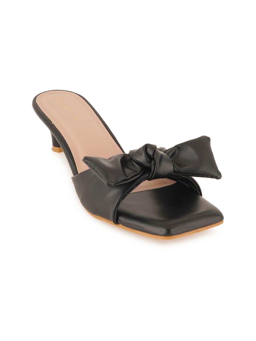 Mast & Harbour Black Bow Detailed Open Toe Kitten Heels