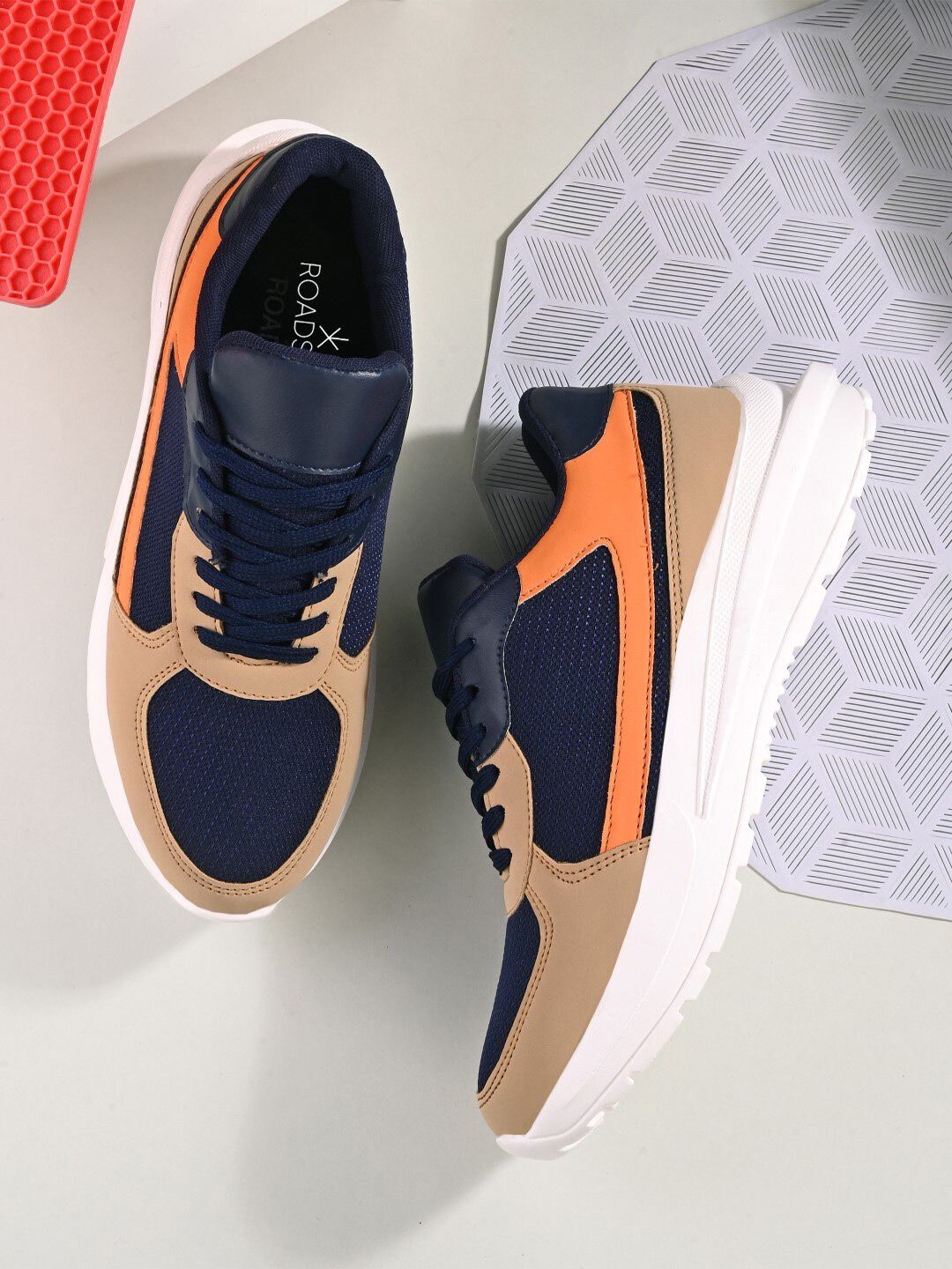 Roadster Men Blue & Orange Colourblocked Lace-Ups Sports Running Shoes