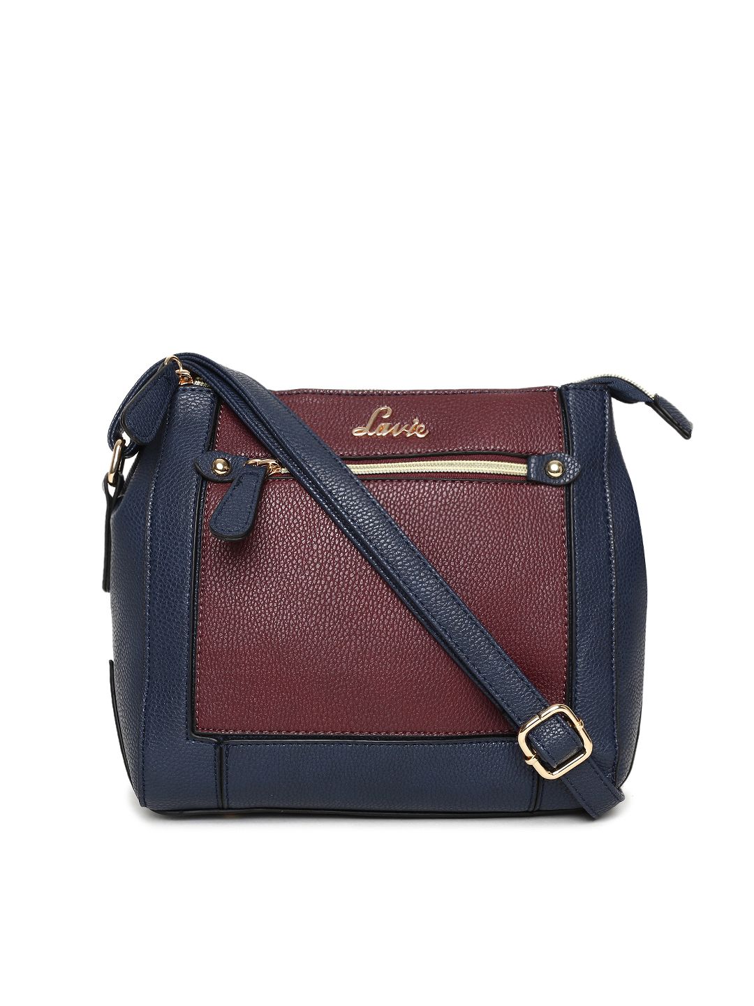 Lavie Navy Blue & Maroon Colourblocked Sling Bag Price in India