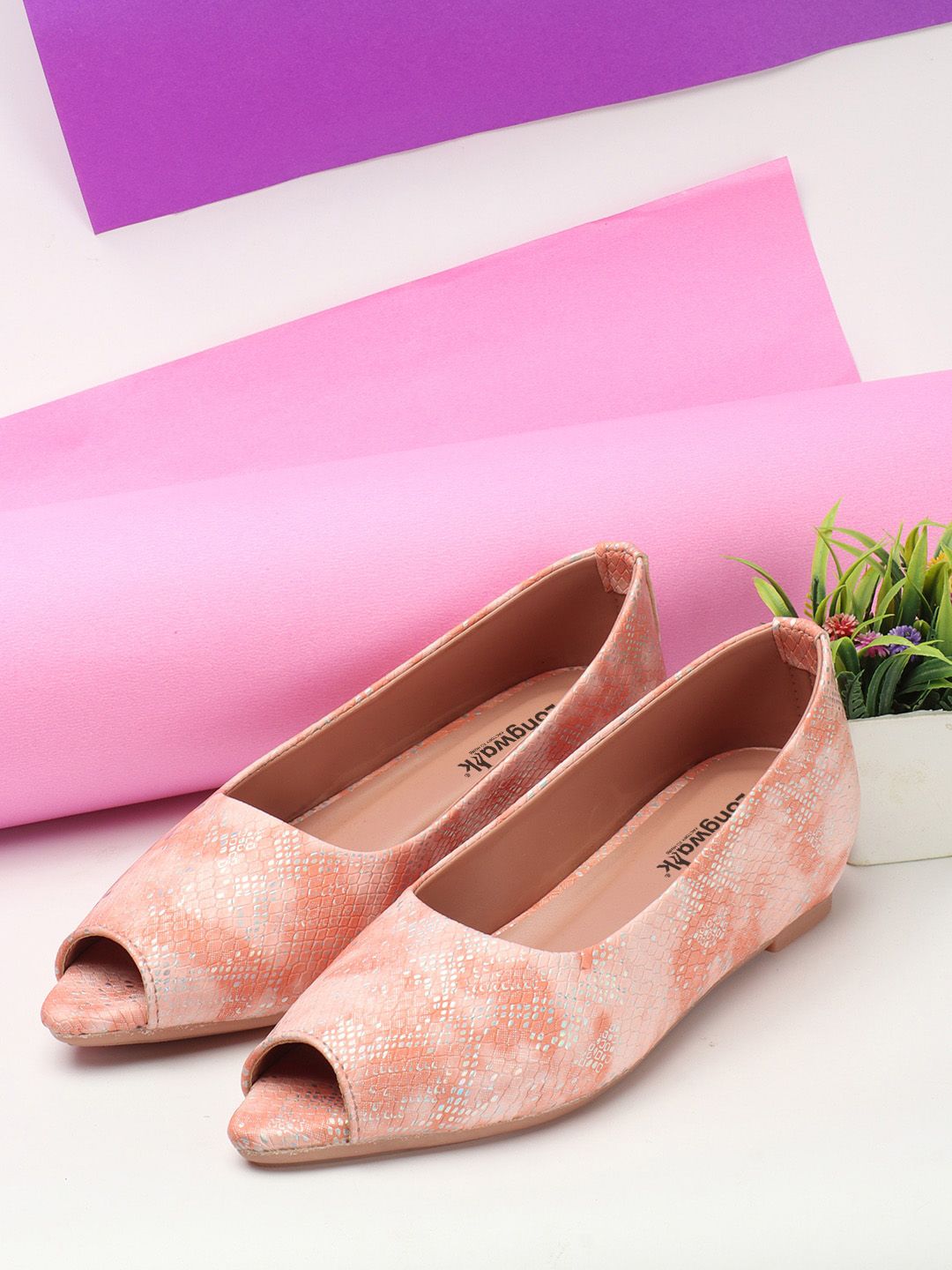 Longwalk Peep Toe Textured Ballerinas