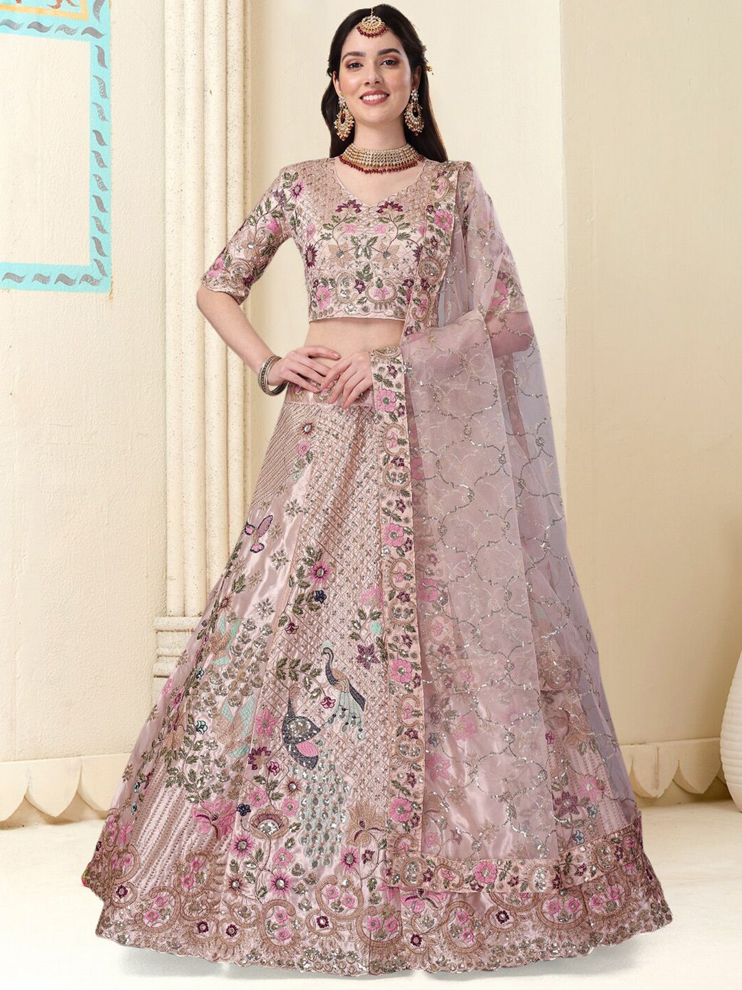 Angroop Embellished Sequinned Semi-Stitched Lehenga & Unstitched Blouse With Dupatta Price in India