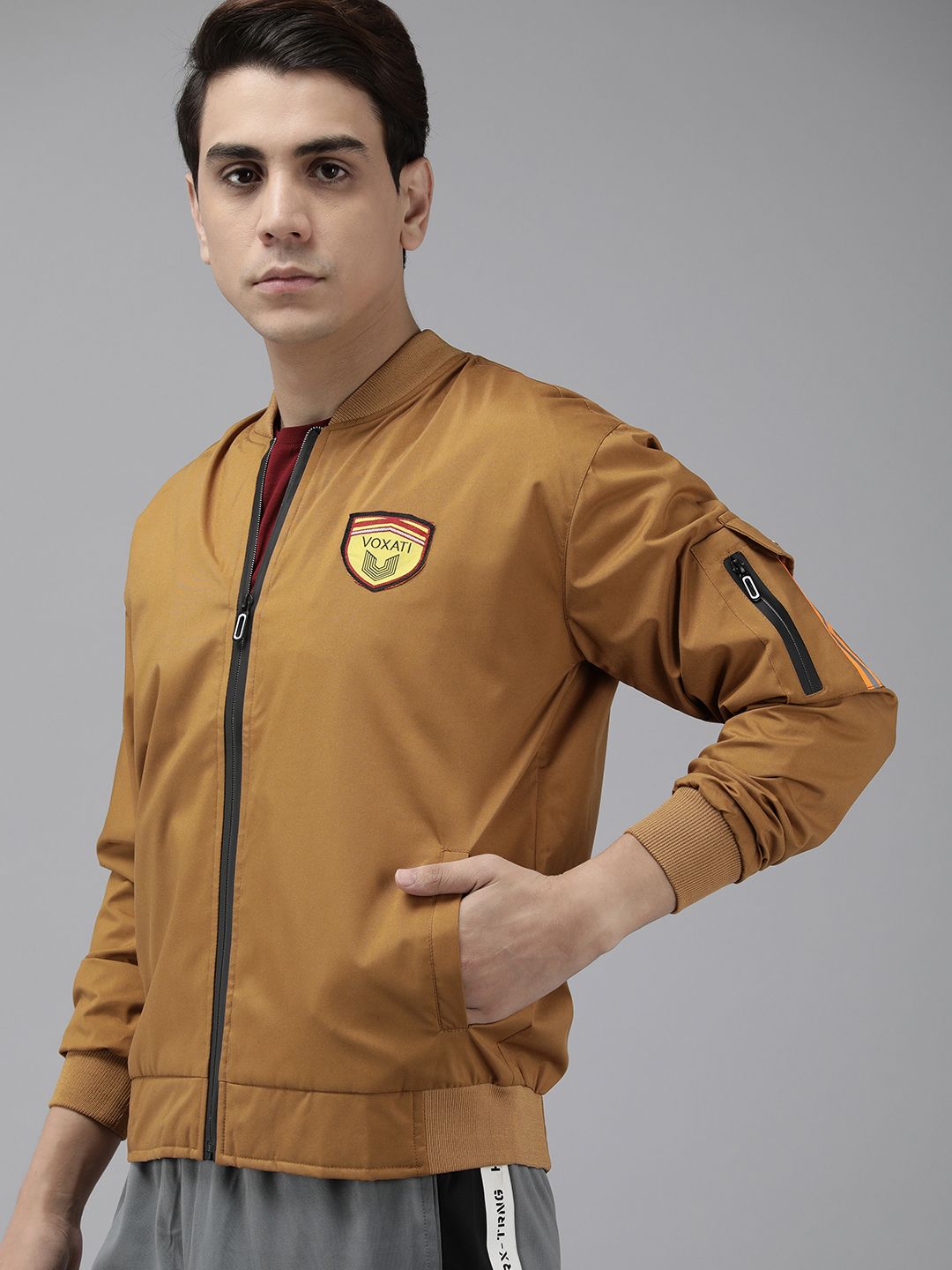 VOXATI Men Solid Sporty Jacket with Patchwork