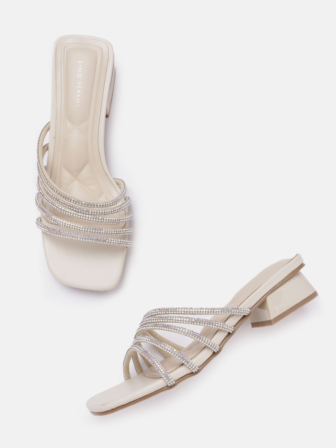 Lino Perros Off White Embellished Party Block Sandals