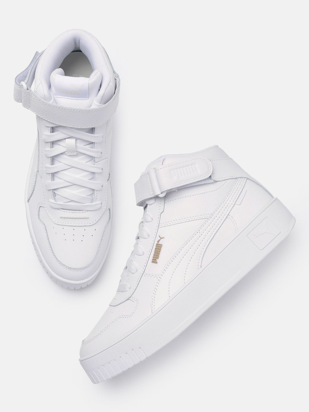 Puma Women Perforated Leather Mid-Top Sneakers