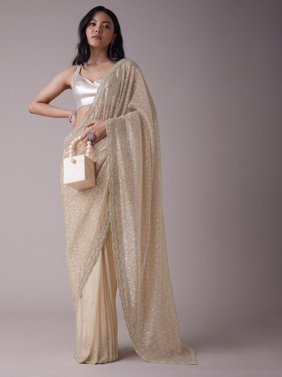 KALKI Fashion Embellished Sequinned Net Saree Price in India