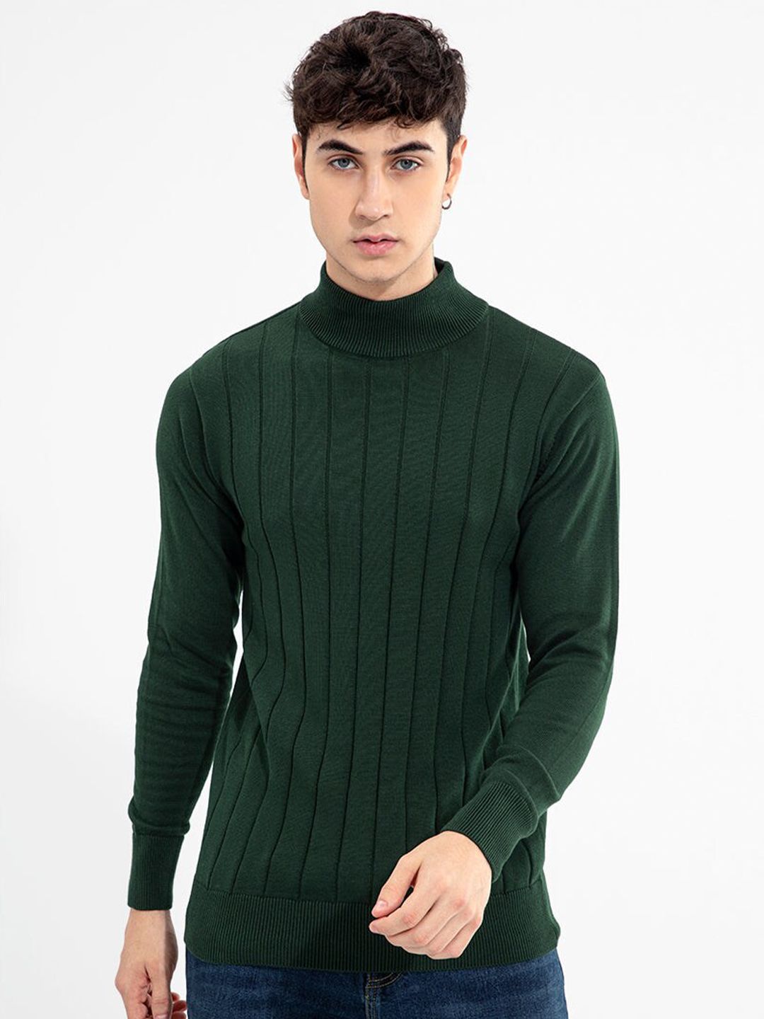 Buy Snitch Men Black Striped Turtle Neck Cotton Sweater - Sweaters