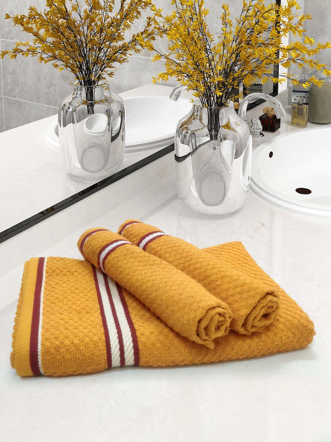 Athom Trendz Living Popcorn 3-Pcs Yellow Textured 400 GSM Cotton Towel Set