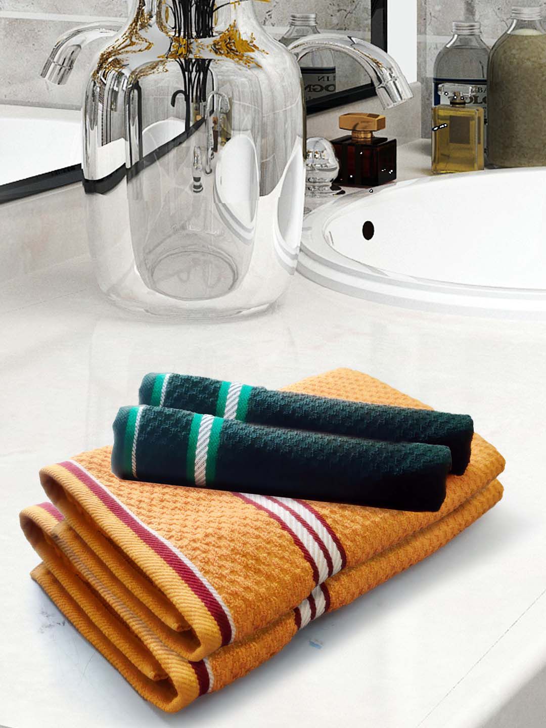 Athom Trendz 4-Pcs Yellow & Green Textured 400 GSM Cotton Towel Set